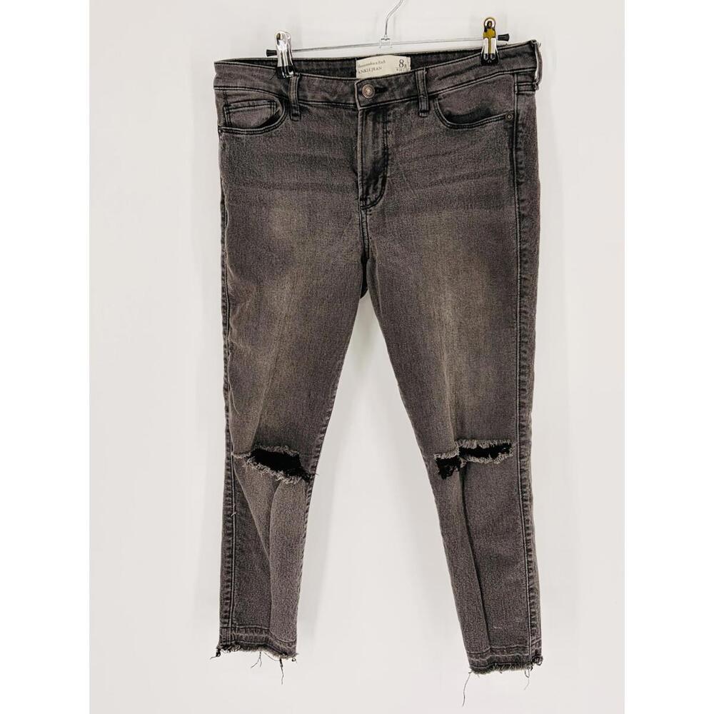 Abercrombie & Fitch Distressed Ankle Jeans Slim Fit Size 8R Black Denim